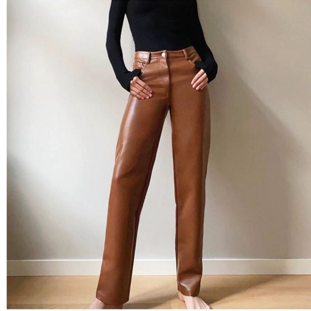 Aritzia Wilfred Melina Faux Leather Pants in Brown sz 12 Vegan